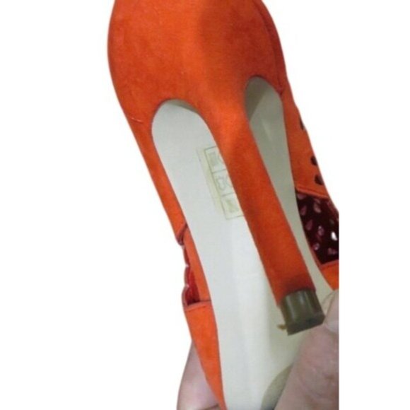 ALDO Ralidien Red Vegan Leather perforated peep toe booties heeled ankle boots - Picture 9 of 15